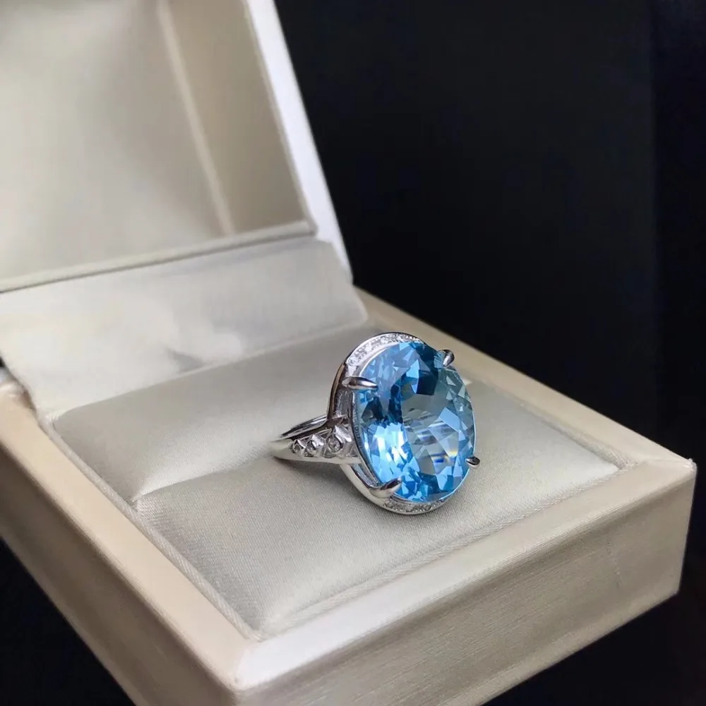 США сток Uloveido 10 карат голубой природный топаз кольцо, 925 пробы серебро большой драгоценный камень Обручальное кольцо с коробкой FJ341