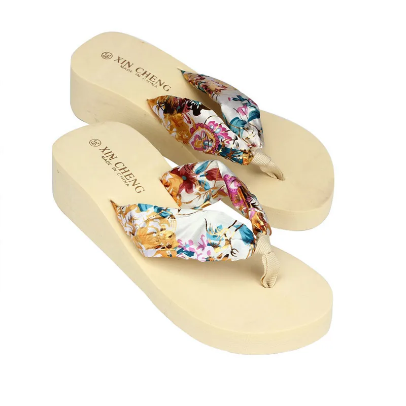 SAGACE/ пляжные сандалии с цветочным узором в богемном стиле; вьетнамки на платформе; Вьетнамки; chaussures femme zapatos mujer dames schoenen