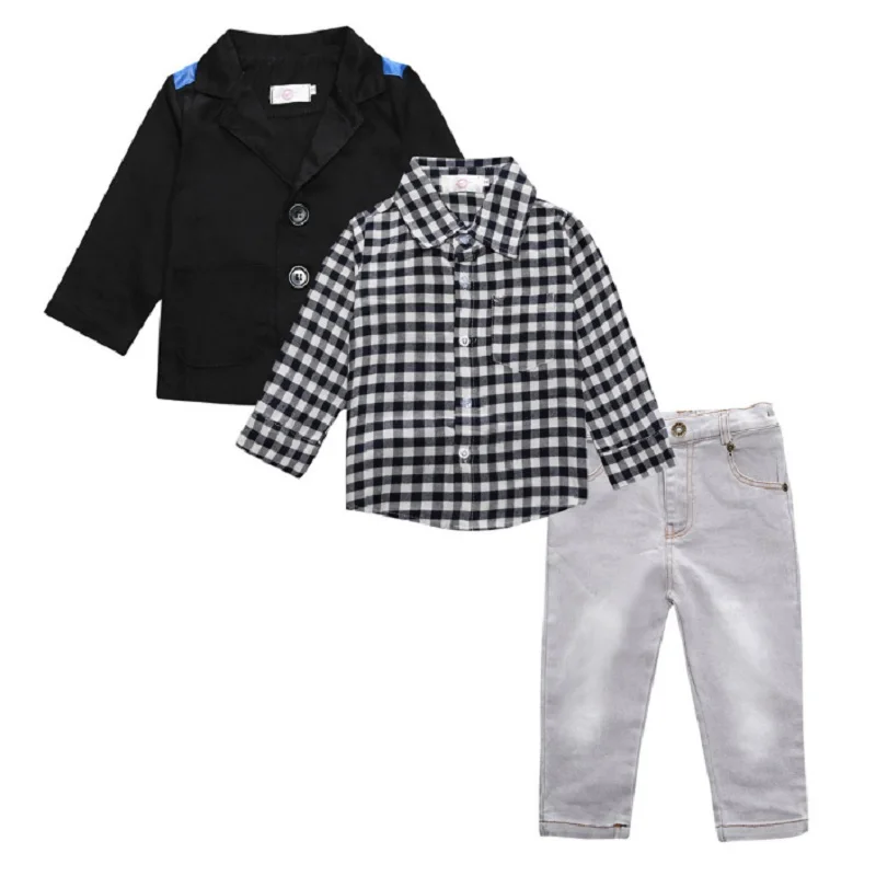 2017 Autumn Baby Boy Jean Clothes 3pieces Sets Children Jacket + Shirt