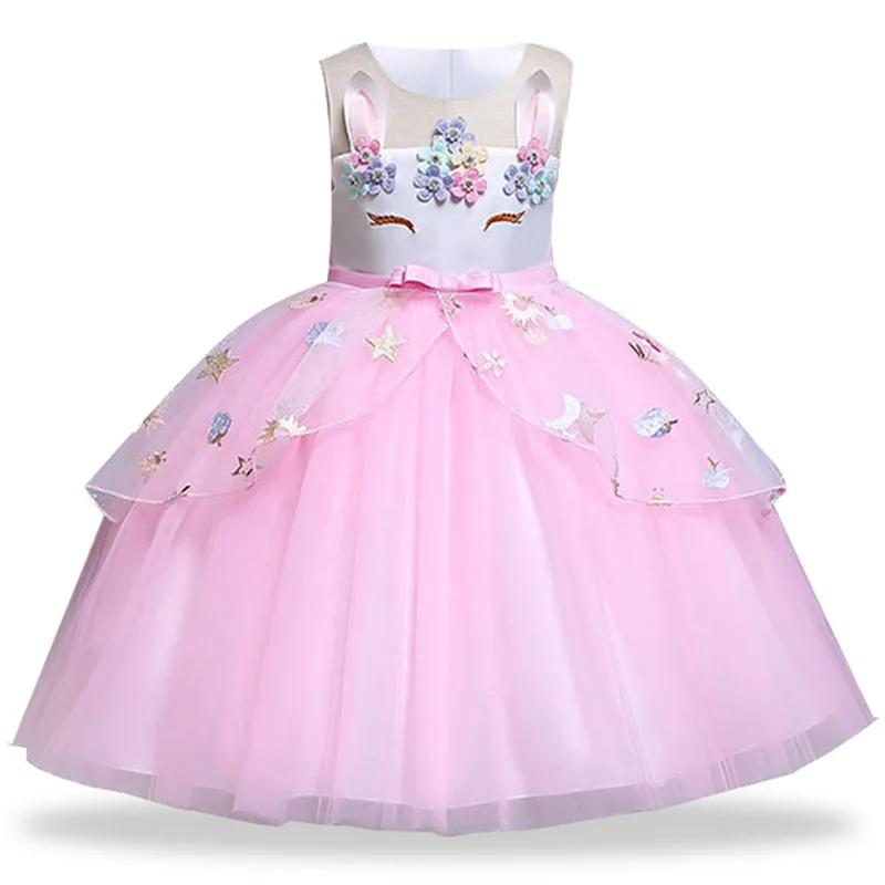 

2019 New Unicorn Party Dress for Girls Princess Costumes Kids Flower Summer Dresses Wedding Birthday Vestidos Menina Unicornio