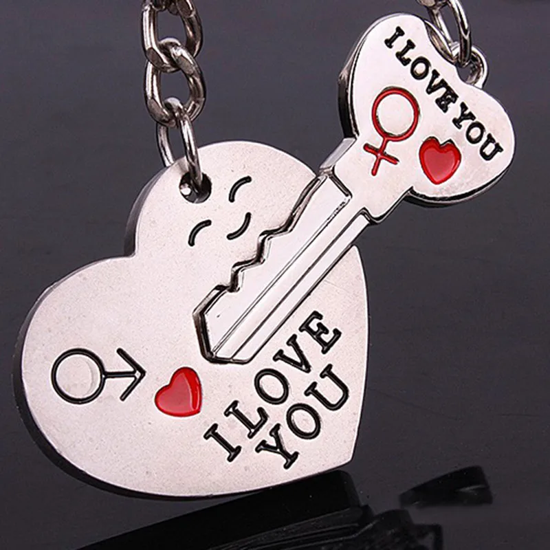 

Hot Sale Zinc Alloy Silver Plated Lovers Gift Couple Heart Keychain Fashion Keyring Key Fob Creative Key Chain