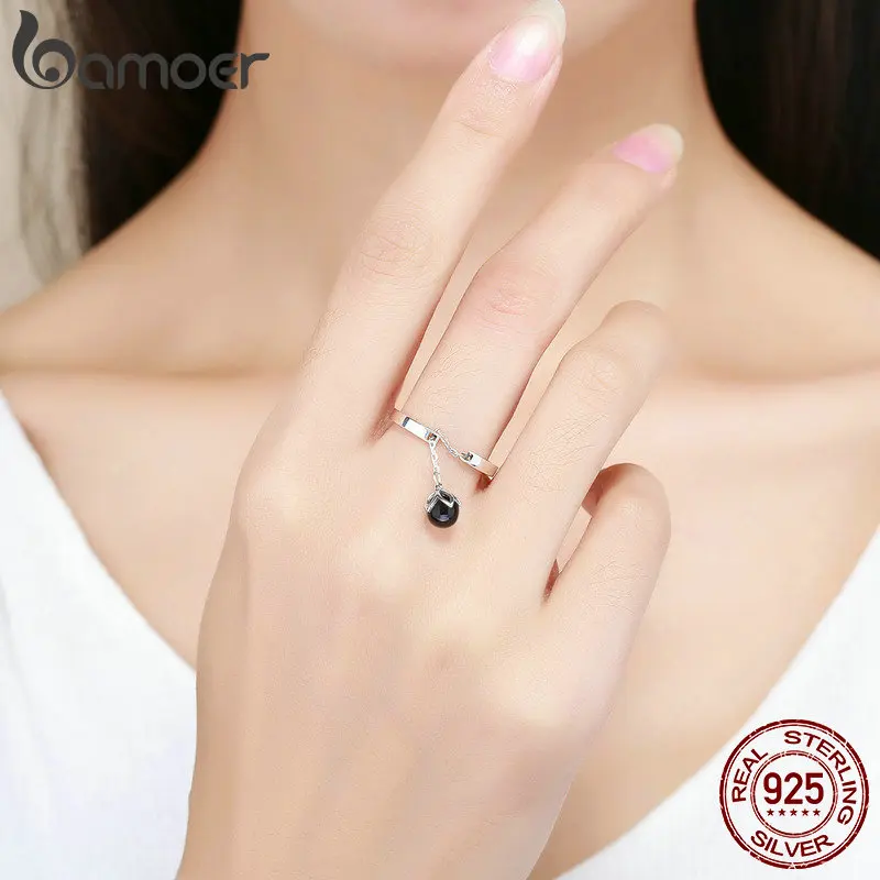 BAMOER Hot Sale Authentic 925 Sterling Silver Tears Of Flowers Dangle Open Finger Rings for Women Sterling Silver Jewelry SCR314