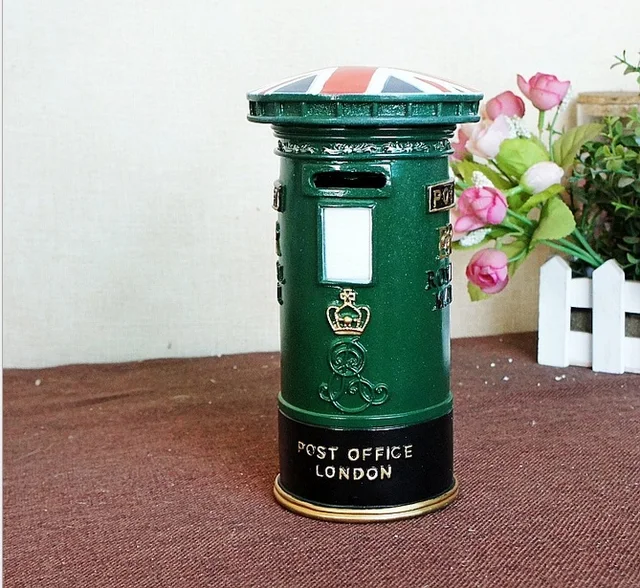 New 10x17cm London Royal Mail Post Office Mailbox Model Piggy Bank New 10x17cm London Royal Mail Post Office Mailbox Model Piggy Bank Metal Craft Figurine Statue Money