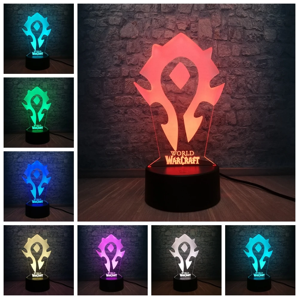 

NEW 3D Lamp GAME WOW World of Warcraft Tribal Signs 7 Color Change Desk Table LED Night Light Kids Children Holiday Gift Toy