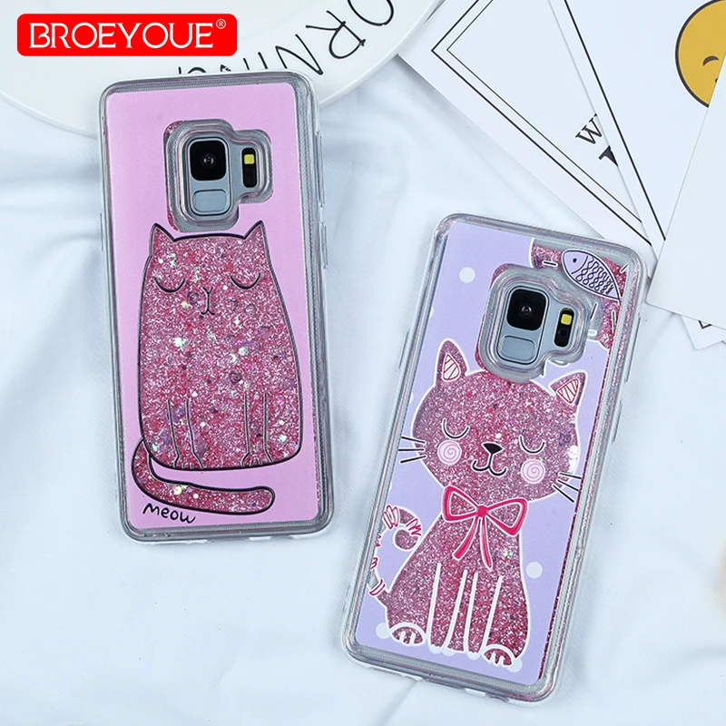 

Cartoon Cats Cases For Samsung Note 9 A8 Plus A5 A7 2018 Liquid Gitter Luxury Phone Cover For Samsung A3 A7 A5 2017 Clear Case