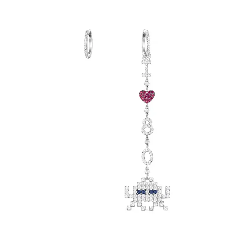 

925 Sterling Silver Asymmetric Space Shooter Earrings I Love heart 8 0 letter Zircon CZ Long Earrings Women Famous Brand Jewelry