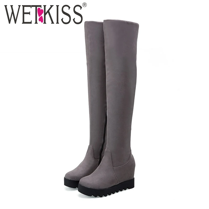 

WETKISS Big Size 34-43 Hidden Wedges Warm Autumn Winter Boots Shoes Woman Thick Platform Concise 2 Style Women Thigh High Boots