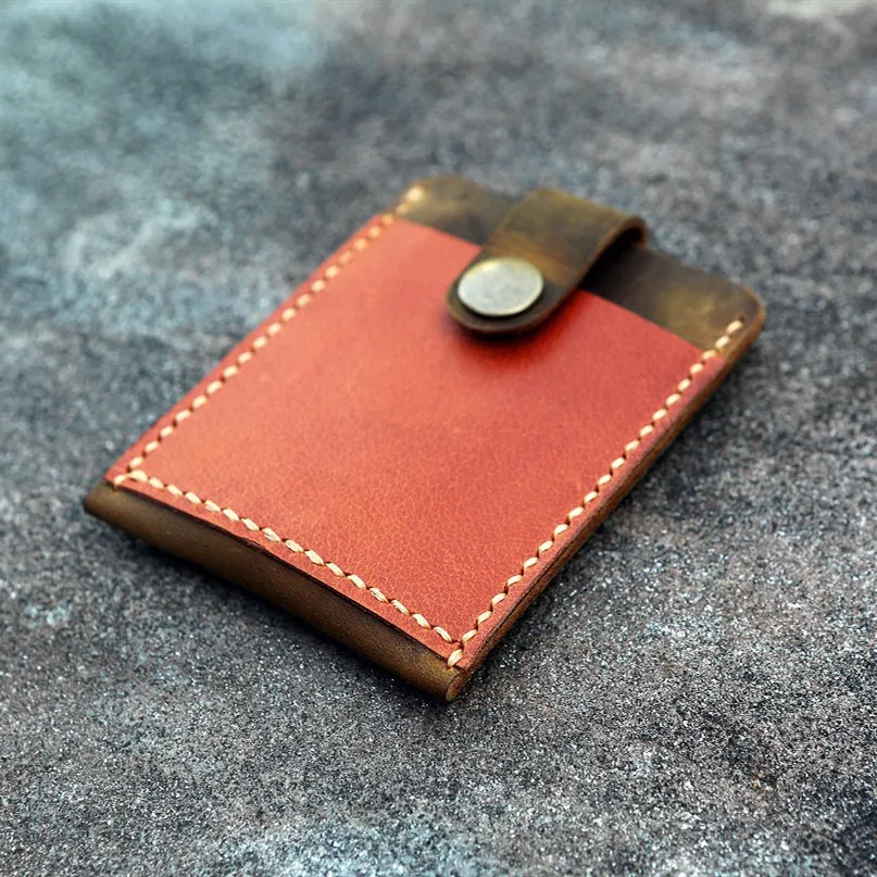 

Handmade Leather pull up card holder men's Leather credit card case with Pull Tab minimalist card holder thin minimal wallet