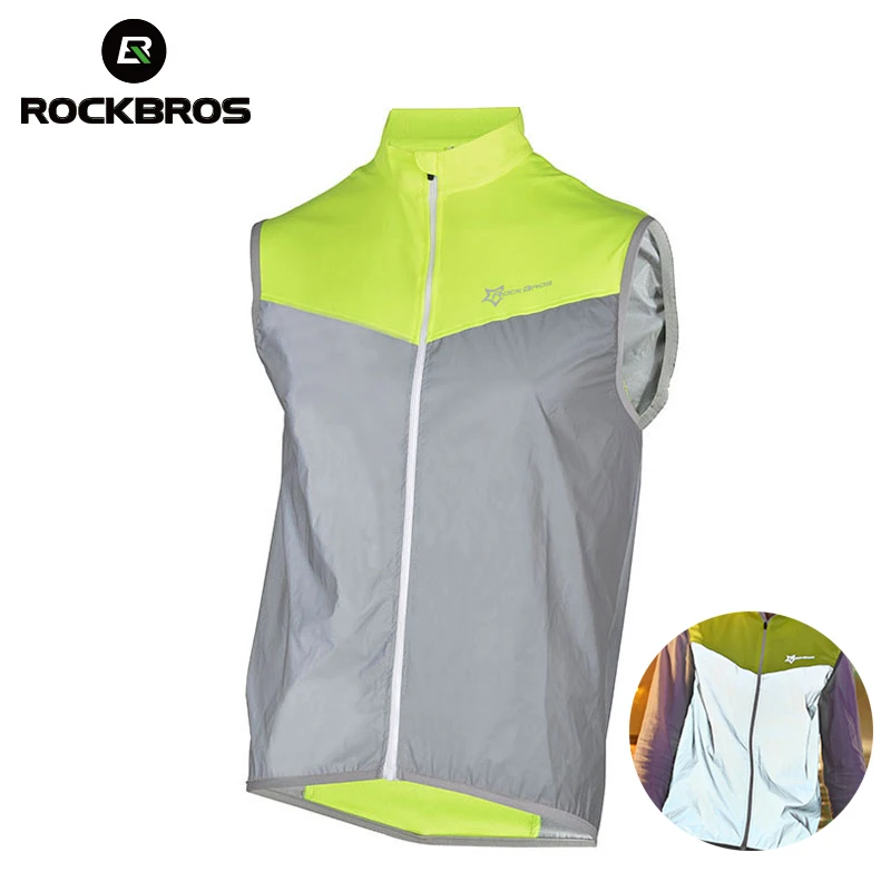 ROCKBROS, велосипедная Светоотражающая куртка без рукавов, спортивная одежда, велосипедная штормовка, защитная флуоресцентная велосипедная дышащая Джерси