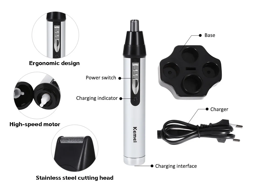 KM - 6650 4 in 1 Rechargeable Nose Beard Ear Eyebrow Hair Trimmer