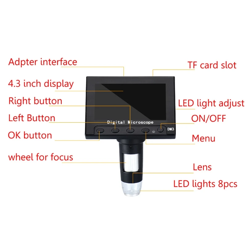 1000X USB 4," HD lcd 5MP Цифровой Микроскоп увеличение видео камера w светодиодный светильник