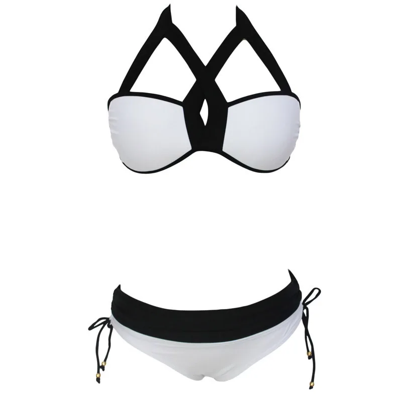 

New Sale Womens Adjustable Halter Push up Strappy Bikini Set Swimwear Style-2 White S M L XL XXL