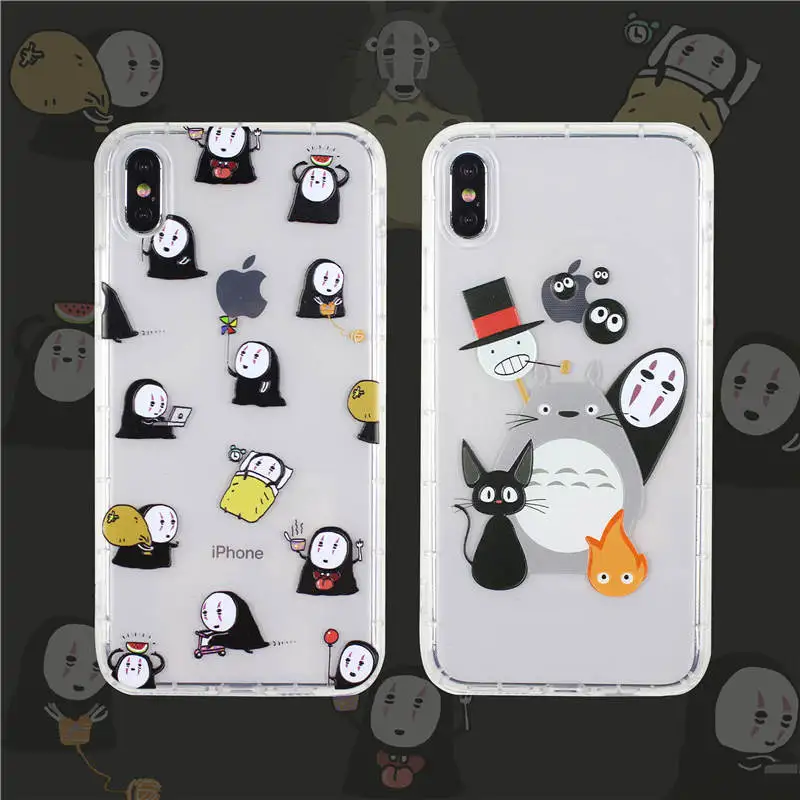 

Kawaii Anime Cartoon Totoro Faceless Man Phone Case for iPhone 6 6S 7 8 Plus X XR XS Max Cute No Face Man Clear Soft TPU Cover