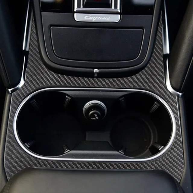 Real Carbon Fiber For Porsche Cayenne 2018 Car Center Console Cup Holder Panel Cover Trim