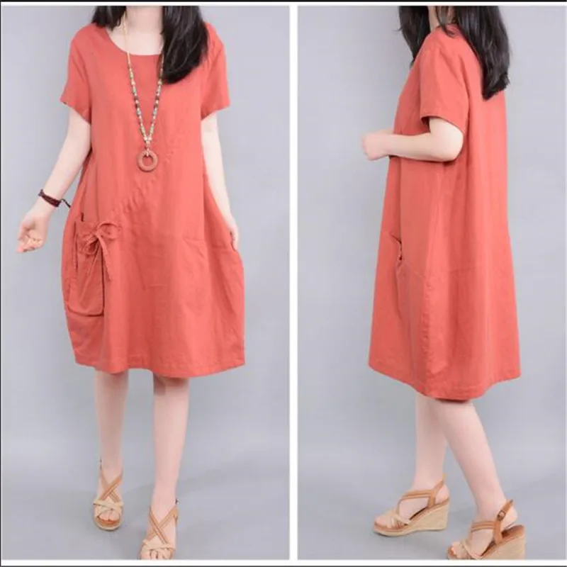 Vestido 2018 хлопковое льняное платье для женщин летнее модное с круглым вырезом и
