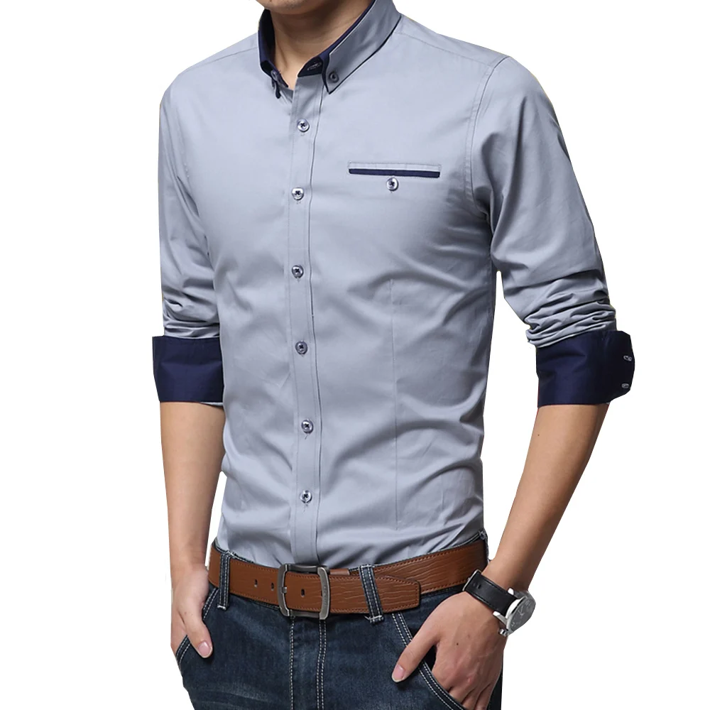 

2018 New Spring Autumn 100% Cotton Shirts Men High Quality Long Sleeve Slim Fit Shirt Pure Color Business Casual Big Size 5XL