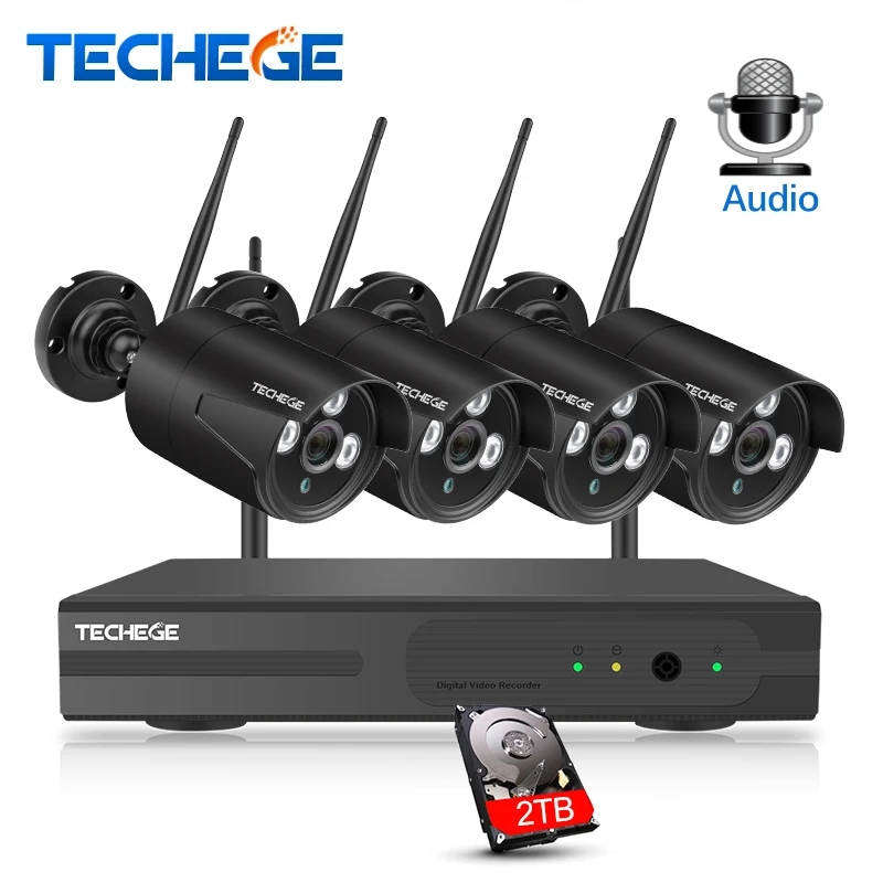 En Ligne Techege HD 1080 p 4CH Sans Fil NVR CCTV Système 2MP En Plein Air Étanche WiFi IP Caméra Audio Fiche de Sécurité Vidéo Surveillance kit