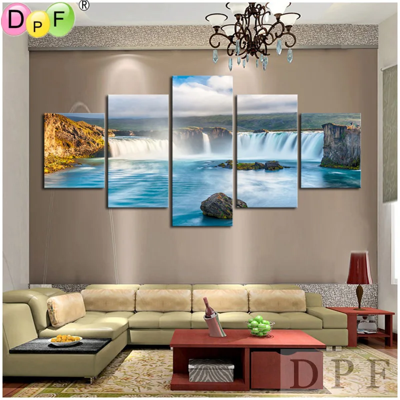 

3D Waterfall river view Diy diamond embroidery painting square rhinestone Cross Stitch triptych home decor Kits diamond mosaic