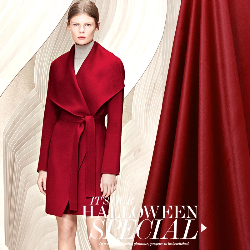 

145CM Wide 500G/M Weight Red Solid Color Wool Overcoat Fabric for Autumn and Winter