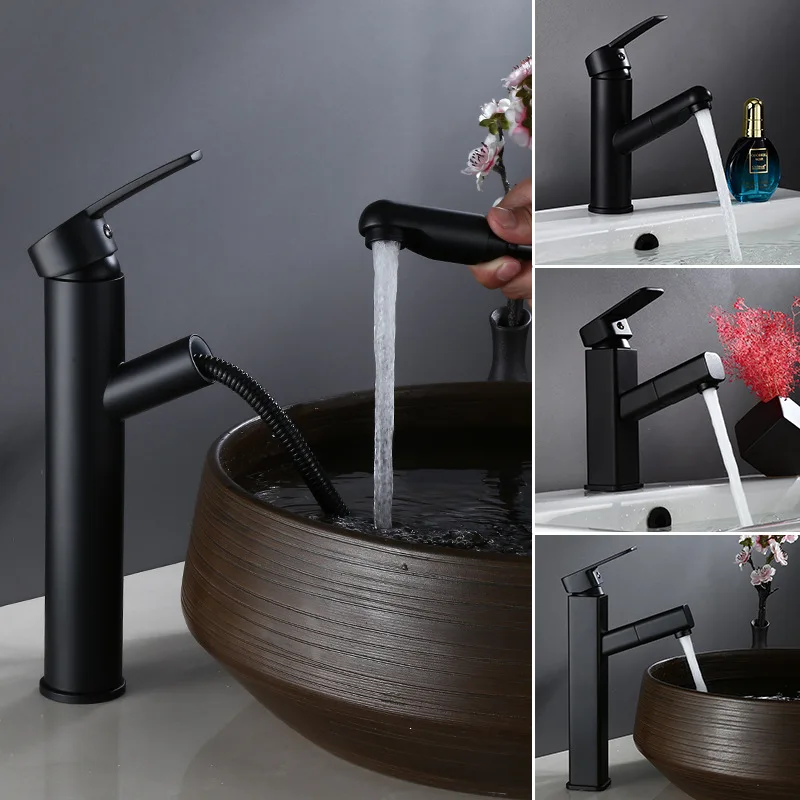 

Black all copper smoked pull out basin faucets all European archaize stage undercounter basin faucet hot and cold mixer tap