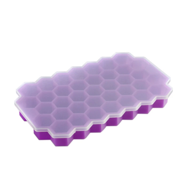 Сотовая форма кубик льда 37 кубиков форма для кубиков льда с поддоном контейнеры для хранения лоток с формой для кубиков льда инструменты для мороженого - Цвет: Фиолетовый
