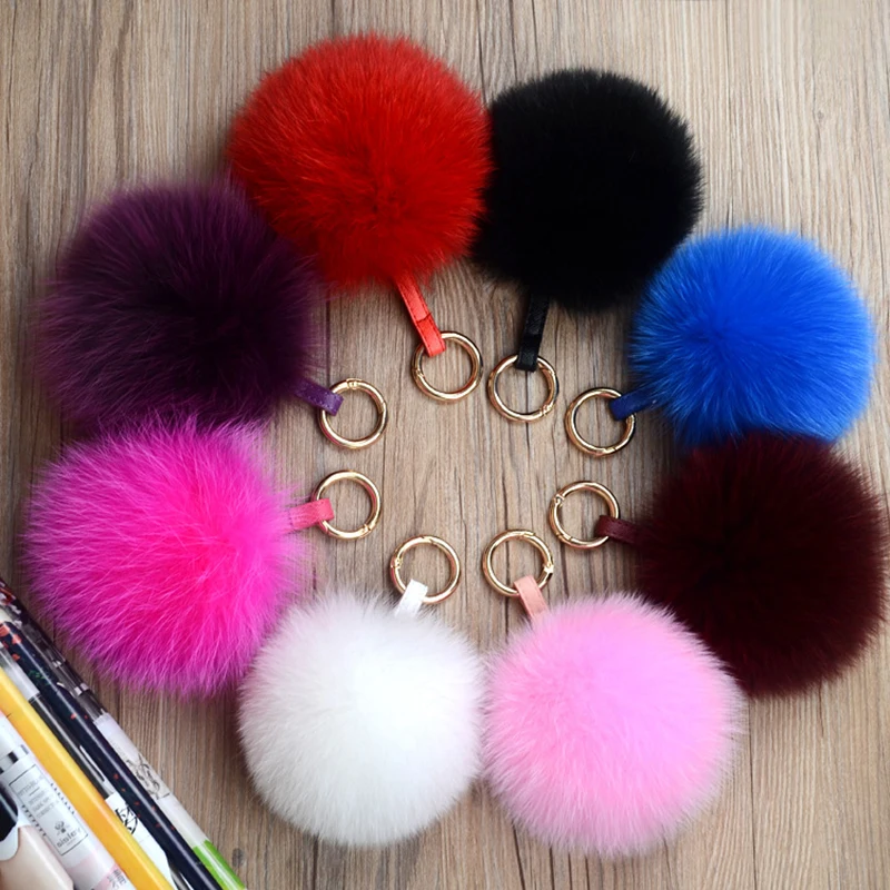 Mullido lindo 11 cm Real Fox piel bola Llavero piel Pom Llavero Chaveiro Llavero Pompon Llavero encantos bolsa colgante accesorios