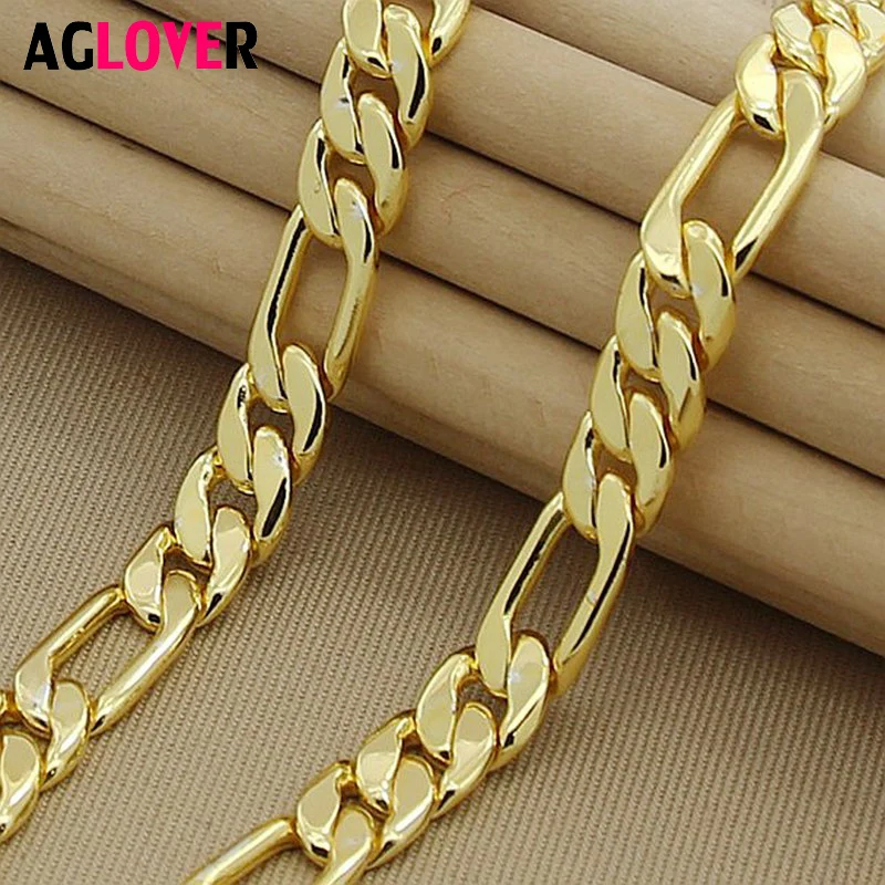 

70CM Long Chain Necklace 925 Sterling Silver Necklace Men 8MM Figaro Gold Chain Jewelry Men Wholesale