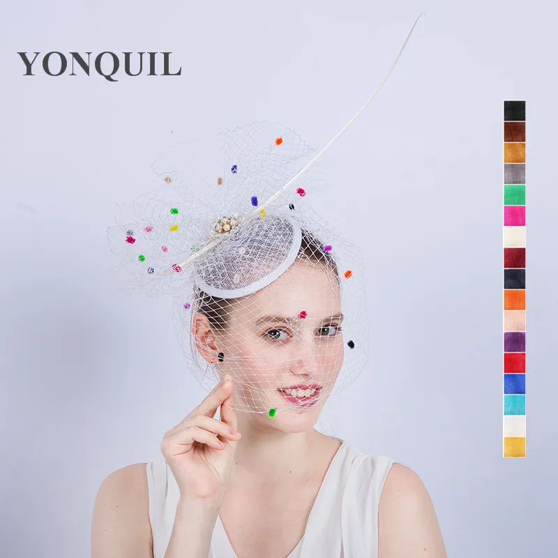 

Fashion Wedding Hat Fascinators For Bride Cute Style Floral with colorful dots Veils Women Banquet kentucky derby Party Headwear