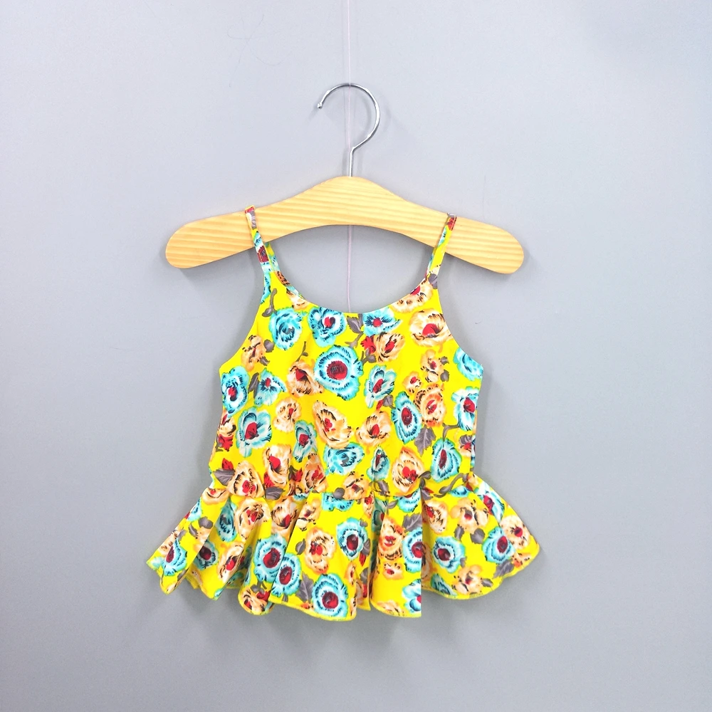 

Little Girls Tops Kids Summer Soft Chiffon T Shirts Straps Top Flower Printed Cute Tollder Clothing Children Clothes yellow