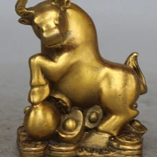 > " Народная китайская бронза Зодиак Год бык Телец Юань Бао монета Статуэтка для богатства