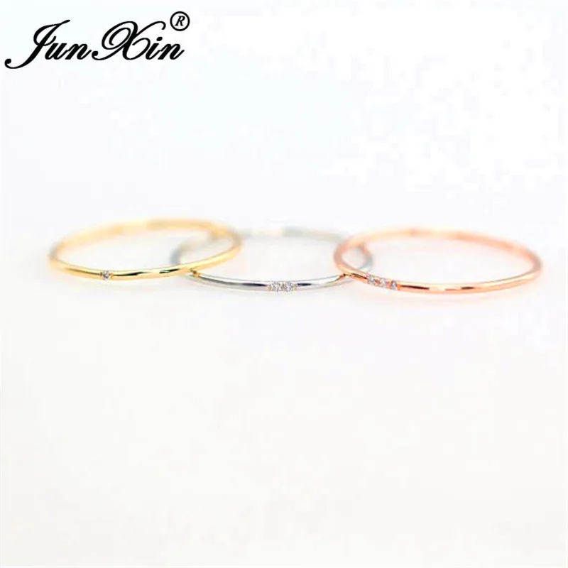 JUNXIN женское тонкое кольцо с камнем, 925 серебро, розовое золото, изысканные свадебные кольца для женщин, кольцо средней длины с белым кристаллом