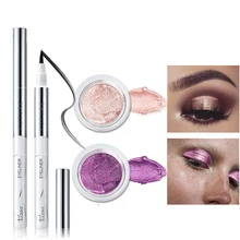 

2Pcs/set Glitter Eyeshadow + Waterproof liner Pen Jelly Eye Shadow Gel Cream Brightening Long Lasting High Gloss Cream