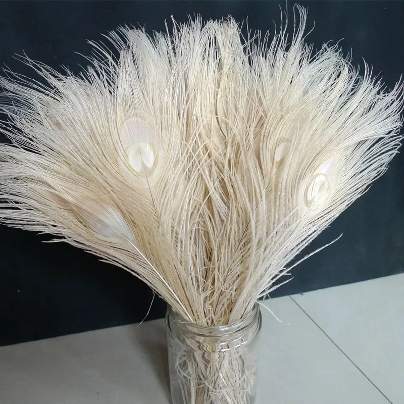100pcs beige peacock feathers 25 30cm for wedding carnival cosplay