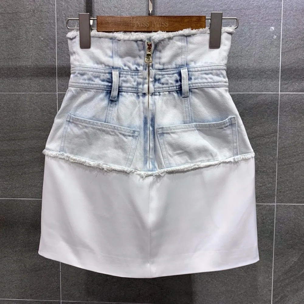 autumn new women denim patchwork high waist skirt ddxgz2