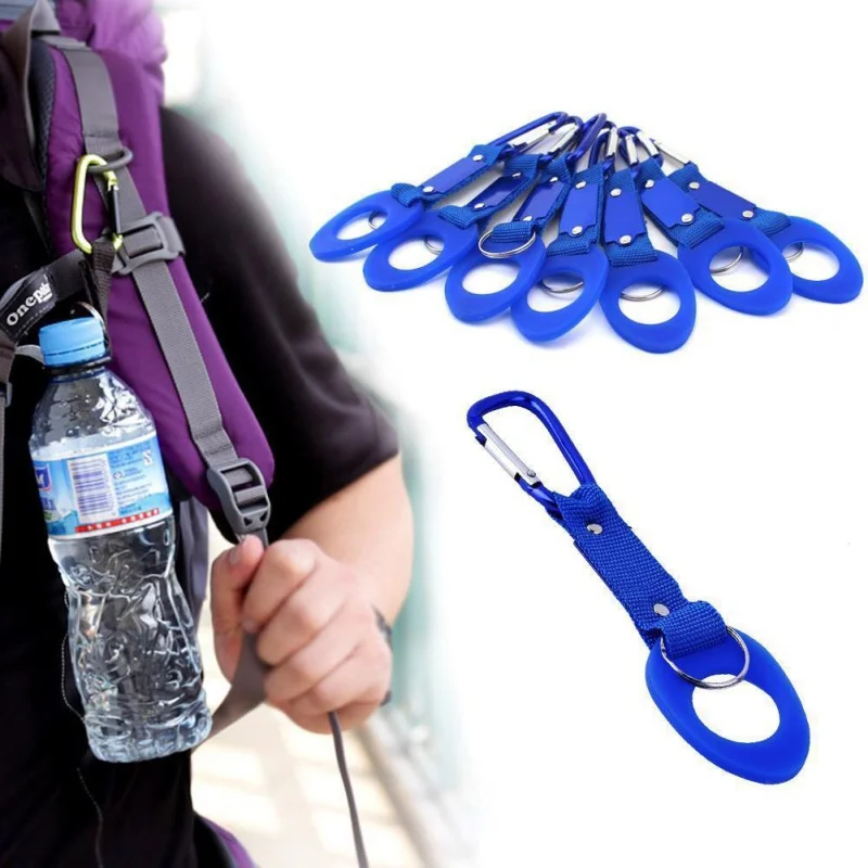 

2019 New Sports Outdoor Kettle Buckle Carabiner Water Bottle Holder Camping Hiking Aluminum Rubber Buckle Hook high quality