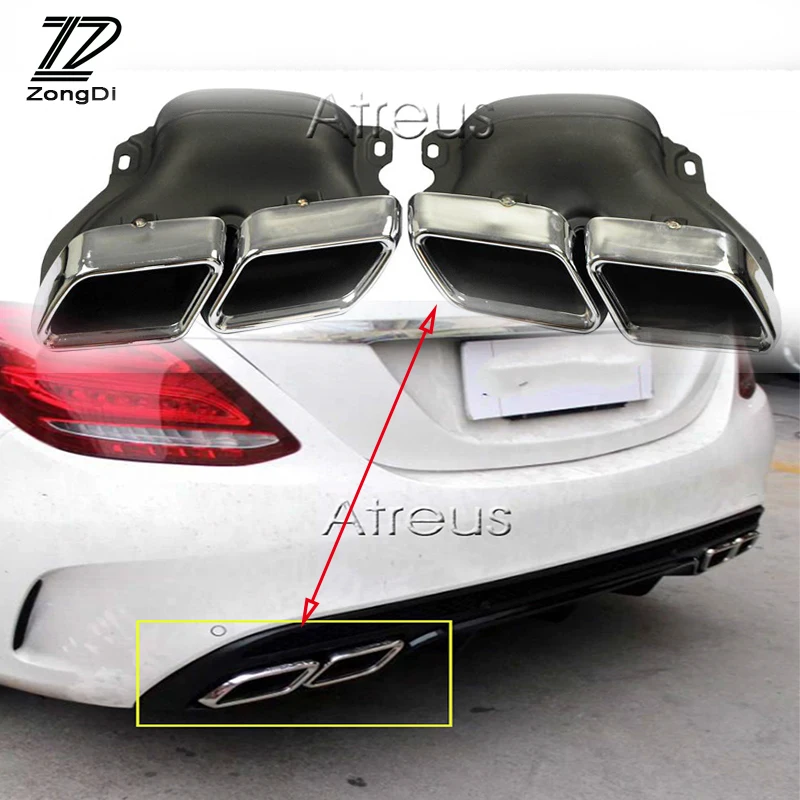 ZD 2Pcs For Mercedes BENZ W205 C63 2012 2013 2014 2015 AMG Chrome 304 Stainless Steel Car Exhaust Pipe Muffler Tips Accessories