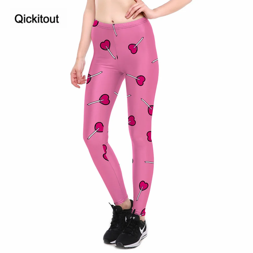 Qickitout Leggings Fitness Slim Women's Sweet Love Pink Lollipop ...