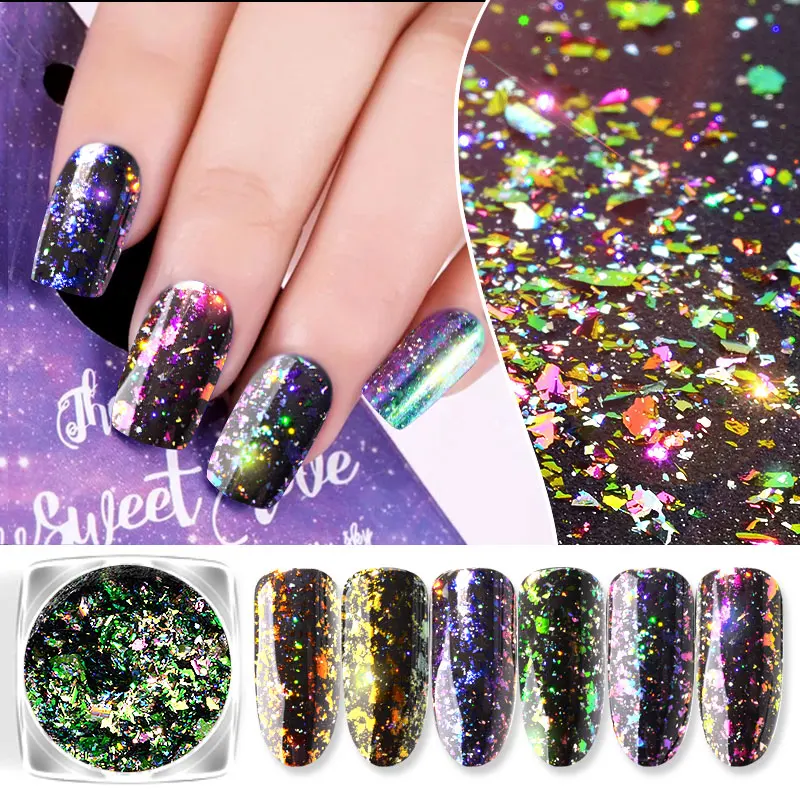 

1Box Magic Mirror PowderStarry Chameleon Flakes Holographic Nail Glitters Unicorn Sequins For Nails Chrome Shiny Nail Art Dust