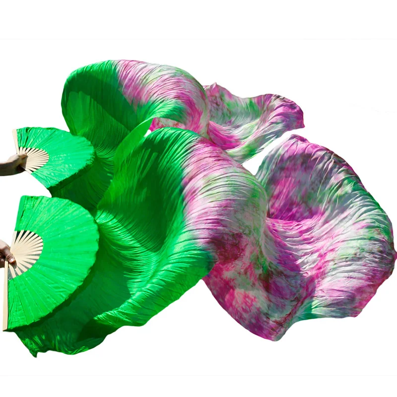 Ручной работы бамбуковые ребра реквизит для танцев Шелковый Танец живота веер натуральный шелк 1 шт. левая рука+ 1 шт. правая рука танец Шелковый веер радужные полосы - Цвет: as picture