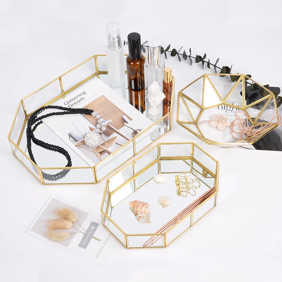 

Nordic Style Glass Makeup Organizer Storage Box for Cosmetics Sundriees Container Desktop Organizers Home Decoration