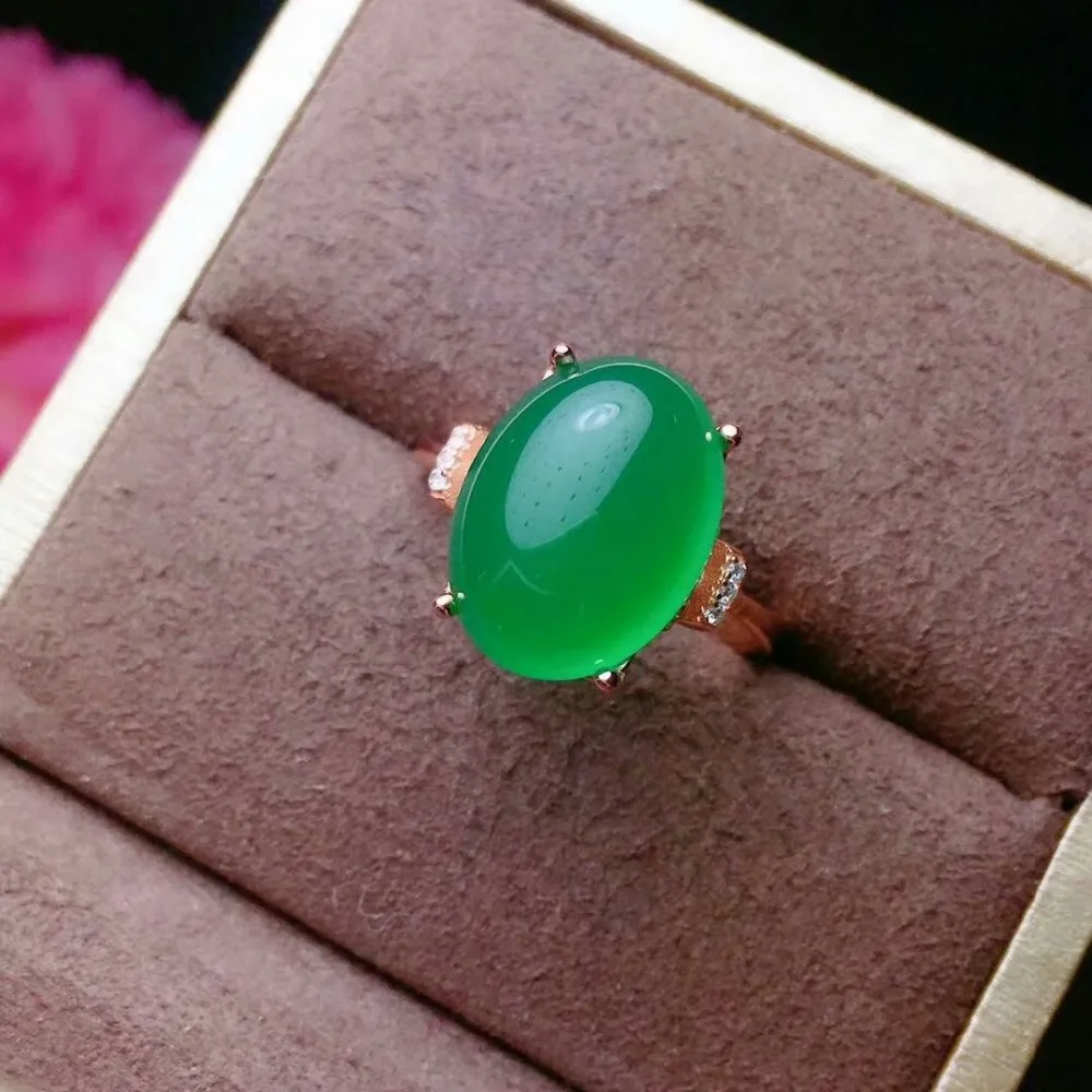 SHILOVEM 925 серебро натуральным зеленый кольца с халцедоном Классический Оптовая открытым ювелирные украшения подарок вечерние Новый 12 * мм 16
