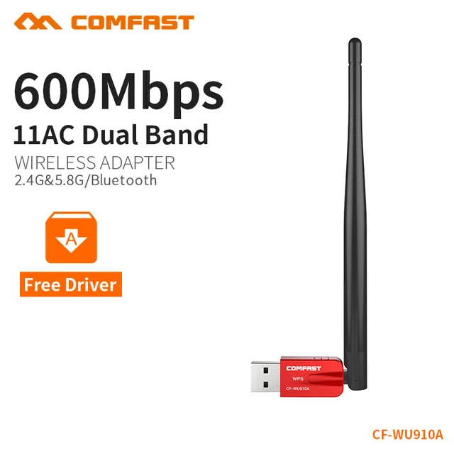 COMFAST USB Wifi адаптер 5 ГГц 433Mbs 3dBi + 2,4 ГГц 150Mbs 2dBi Wi-Fi Ac Бесплатный драйвер Wifi для ПК приемник Windows Система CF-WU910A