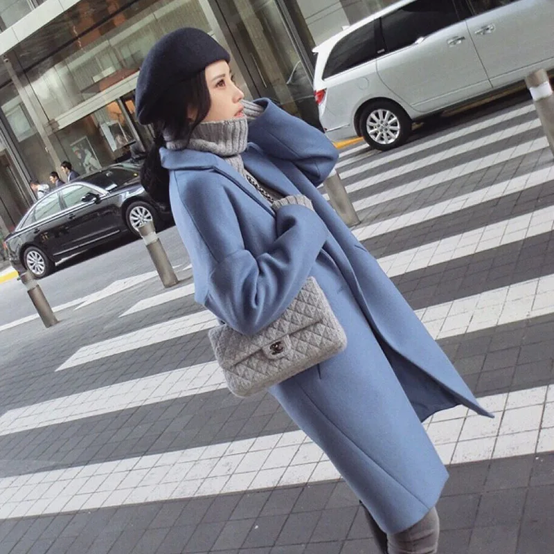 

Casual Vintage Womens Long Coats 2018 Winter Fashion Warm Slim Wool Blend Coat and Jacket Solid Single Button Ladies Coats