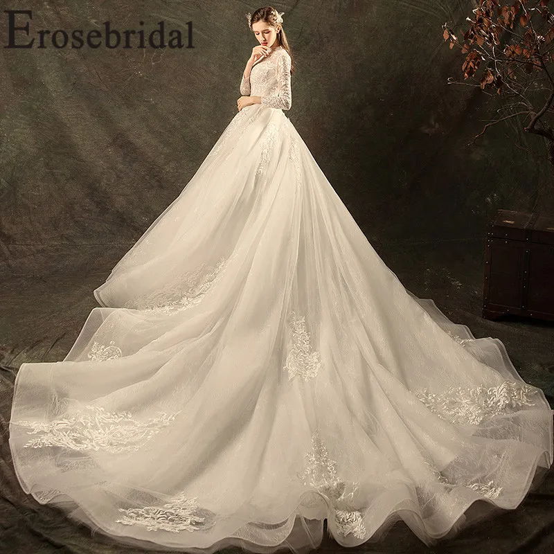 Женское кружевное платье с длинным рукавом Erosebridal элегантное высоким воротником