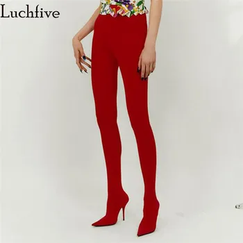 

Luchfive Runway style bootcuts large size thigh high boots stiletto high heels Elastic long trousers boots waist shoes women