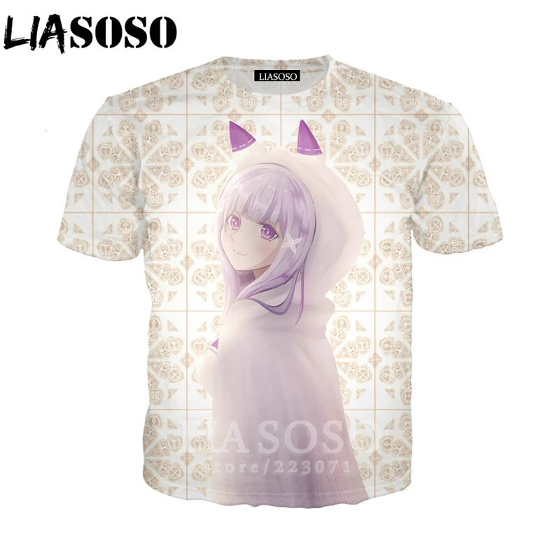 

LIASOSO 2019 Summer New Men Women 3D Print Anime Re Zero Short sleeve T shirt Fashion Sweatshirt Top Harajuku Pullover B010-05