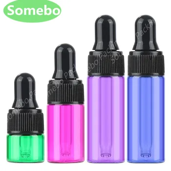 

500pcs/lot 1ml, 2 ml, 3ml Dropper Bottle, Green, red, purple, blue glass sample bottle for Cosmetic Essential Oil Bottles