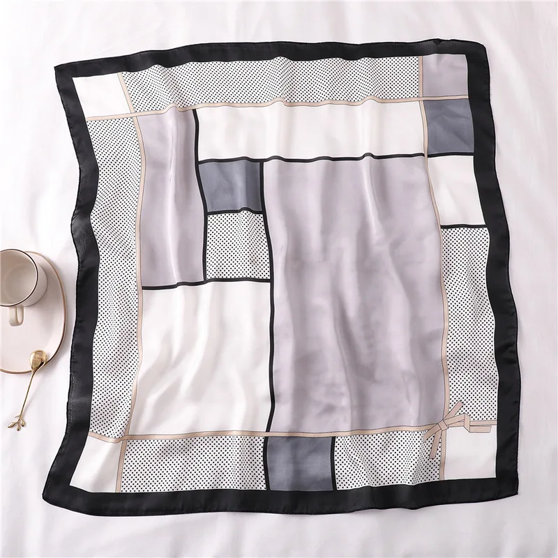 

Women's Square Silk Scarf Fashion Summer Shawls and Wraps Female Plaid Small Office Scarf Foulard Headband Handkerchief 70*70CM