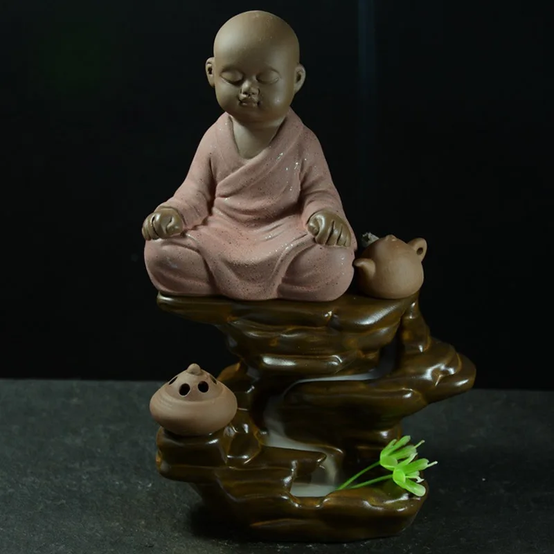 

Backflow Incense Burner Porcelain Small Buddhist Monk Incense Burner Holder for Home Living Room Teahouse Office Decoration