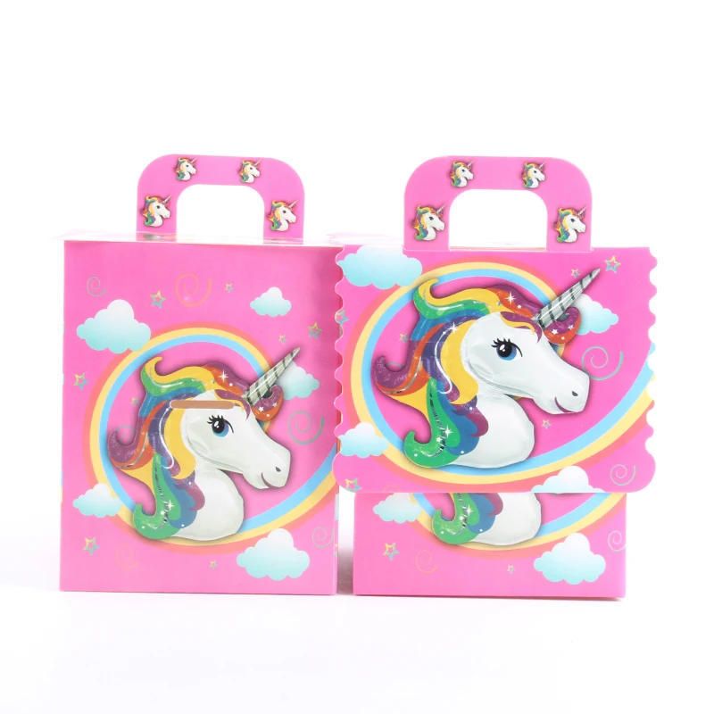

1 set Unicorn Theme Cartoon Paper Hand Held Box Kids Baby Shower Happy Birthday For Boy Girl Gift Party Decoration Supplies
